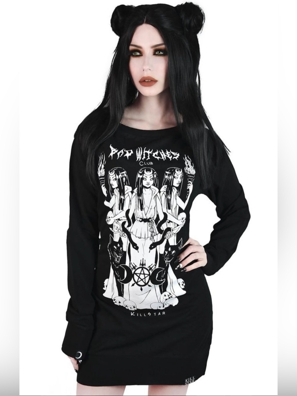 Killstar Bad Witches Club Gothic Graphic Sweatshirt Black XS